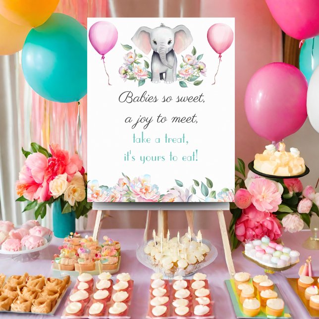Söt Bebis Behandlar Baby Elefant Efterrätt Poster (Guide you guest to the dessert table with this charming rhyme and coordinating baby shower design. )
