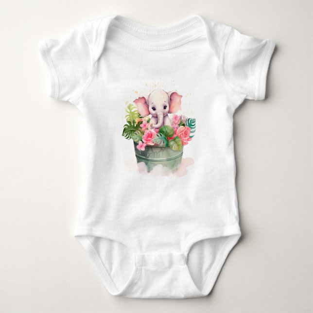 Söt bebis-body med elefantillustration t shirt (Framsida)