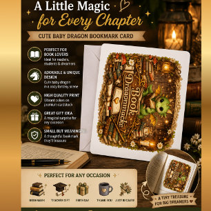 Söt Bebis Drak Bok Älskare Fantasy Bokmärke Kort 