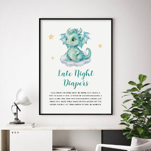 Söt Bebis Drak Sent Nattens Blöjor Poster