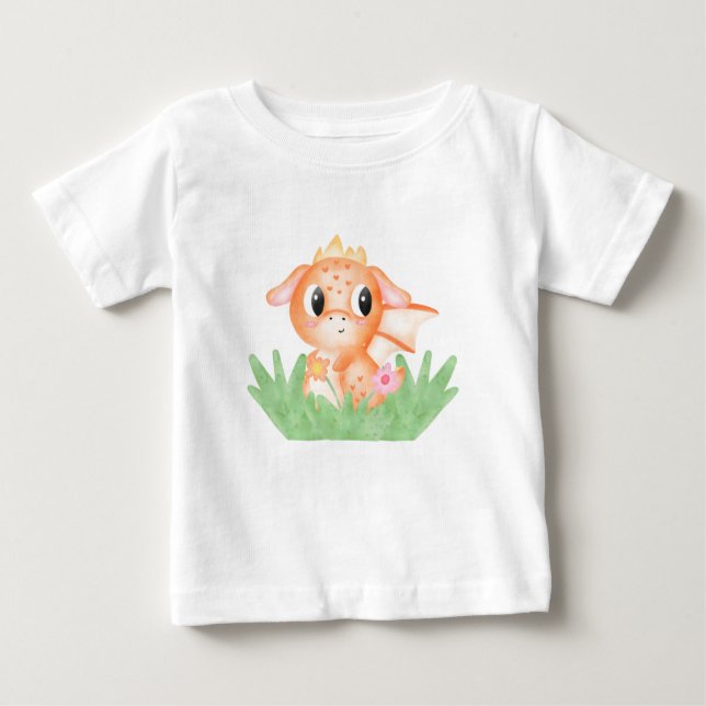 Söt Bebis Drak Vattenfärg T Shirt (Framsida)