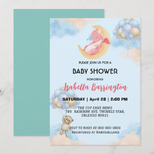 Söt bebis drakdinosaur Björn Ballong baby shower Inbjudningar