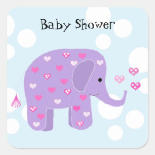 Söt Bebis Elefant Baby Shower Fyrkantigt Klistermärke