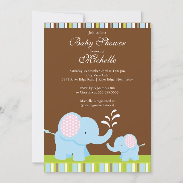 Söt Bebis Elefant Baby Shower Inbjudan (Framsida)