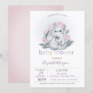 Söt Bebis Elefant Blommor Prickar Bebis Bjudning Inbjudningar