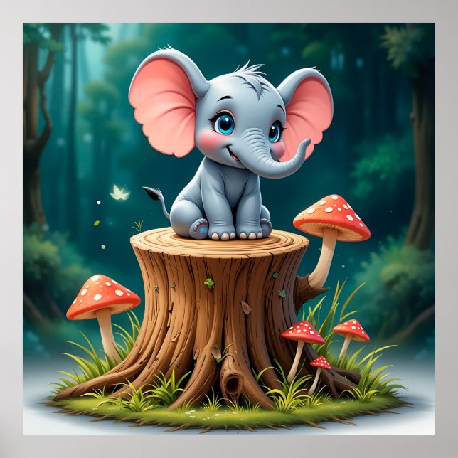 Söt Bebis Elefant Present Till Barnrum Poster (Framsidan)