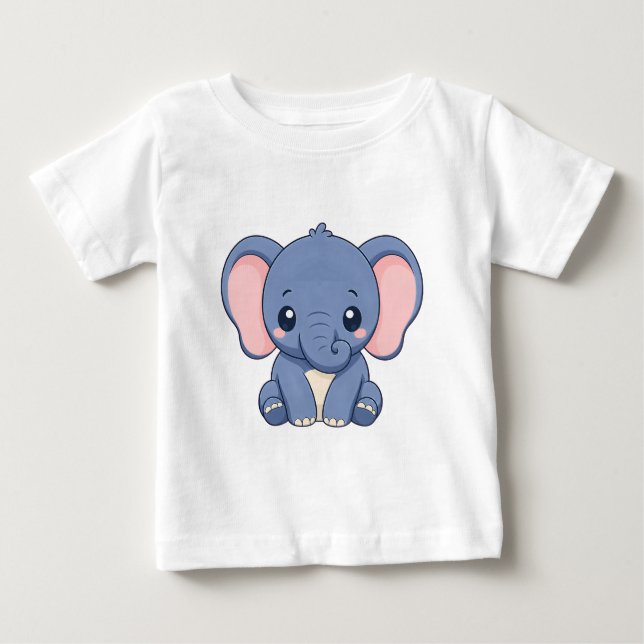 Söt Bebis Elefant Serieteckning Design T Shirt (Framsida)