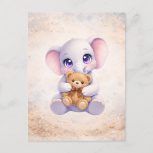 Söt bebis elefant som kramar teddybjörn vykort