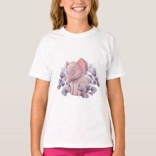 Söt Bebis Elefant som sover med blad Illustration T Shirt