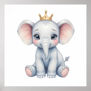 Söt Bebis Elefant Väggkonst – Nursery Affisch