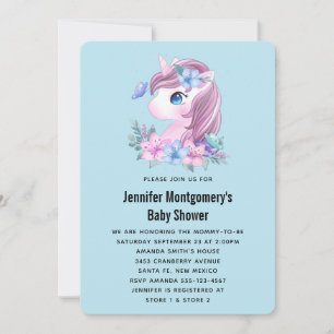 Söt Bebis Enhörning Vattenfärg Baby Shower Inbjudningar
