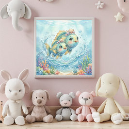 Söt Bebis Fiskarna Zodiak Väggkonst Affisch
