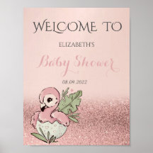 Söt Bebis Flamingo Rosa Guld Glitter Bebis Shower