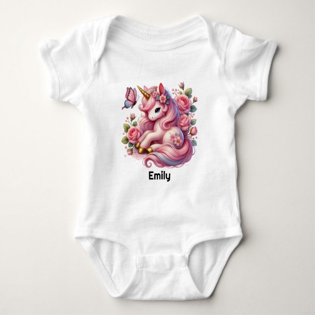 Söt bebis flicka enhörning fantasi  t shirt (Framsida)