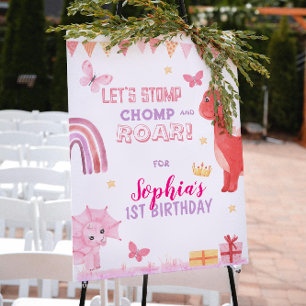 Söt Bebis Flicka Rosa Dino Dinosaurie Barn Födelse Poster