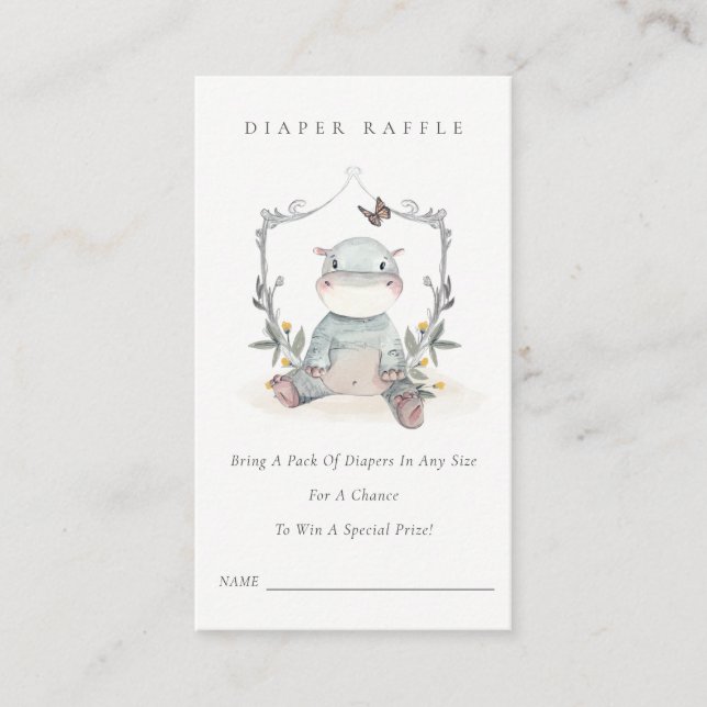 Söt Bebis Flodhäst Lövverk Blöja Lotteri Baby Show Tilläggskort (Framsida)