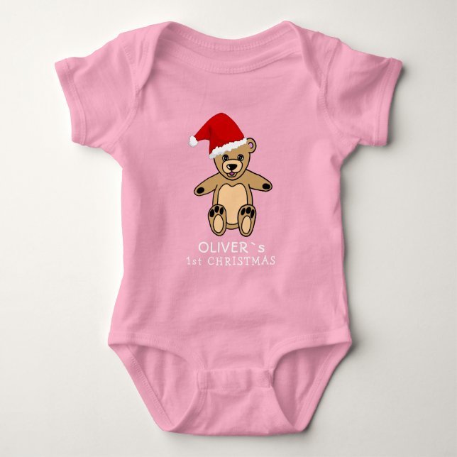 Söt bebis första jul teddybjörn tomtehatt B T Shirt (Framsida)