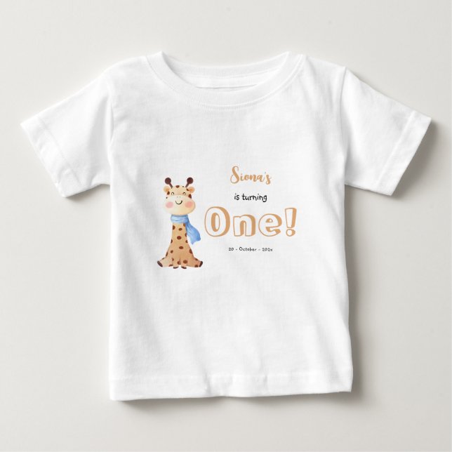 Söt Bebis Giraff 1-års Födelsedags T-Shirt för Beb (Framsida)