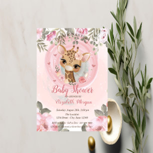 Söt Bebis-Giraff Blommig Baby Shower Inbjudan
