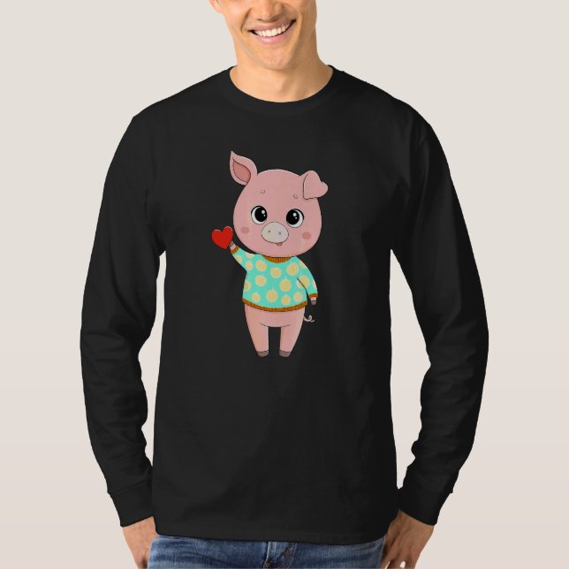 Söt Bebis Gris Med Hjärtat Gris   Gris Tee (Framsida)