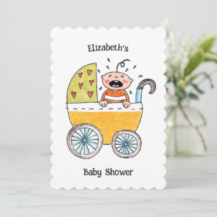 Söt bebis i barnvagn Baby Shower-inbjudan Meddelande