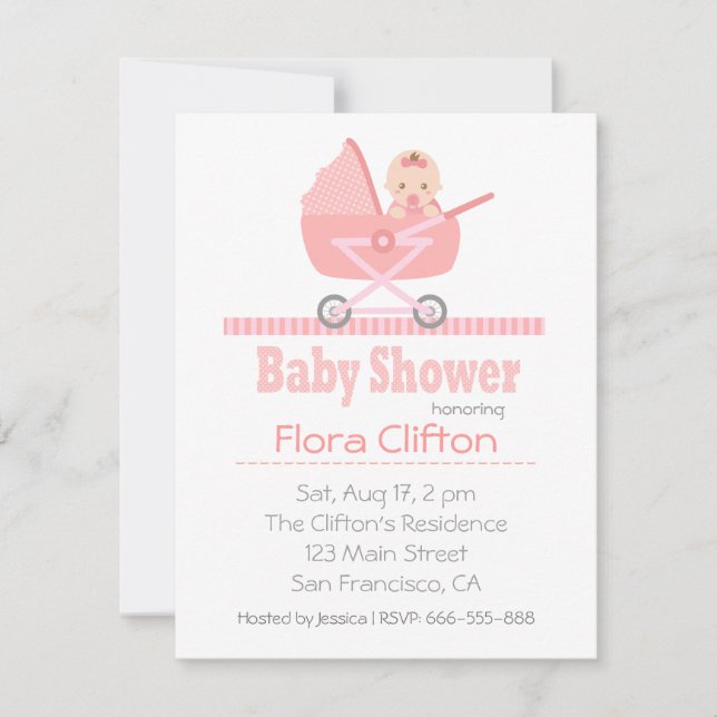 Söt bebis i barnvagn Baby Shower Inbjudningar (Framsida)