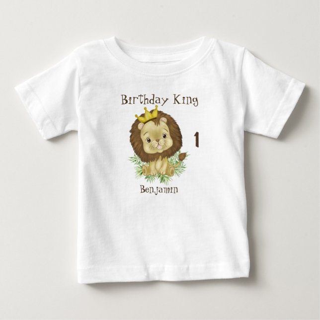 Söt Bebis Lejon Vattenfärg Tema Födelsedag Konung T Shirt (Framsida)