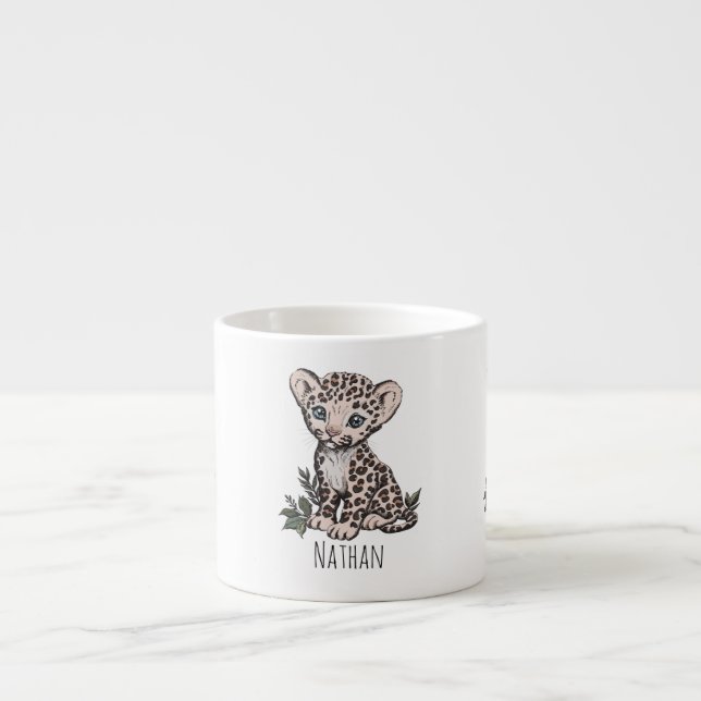 Söt Bebis Leopard Pojke Barn Mugg Espressomugg (Framsidan)