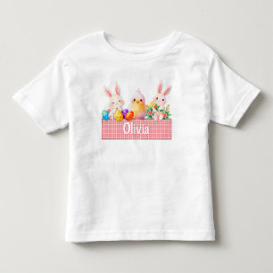 Söt bebis påskharen chick rosa rutig namn t shirt