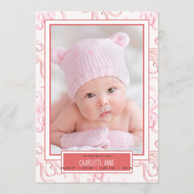 Söt Bebis Tjej Bläckfisk Hav Liv Födelse Tillkänna Meddelande (Framsida)