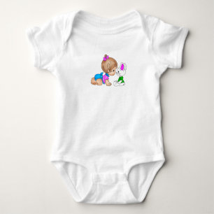 Söt Bebis Tjej Och Kanin Baby Kroppsoverall T Shirt