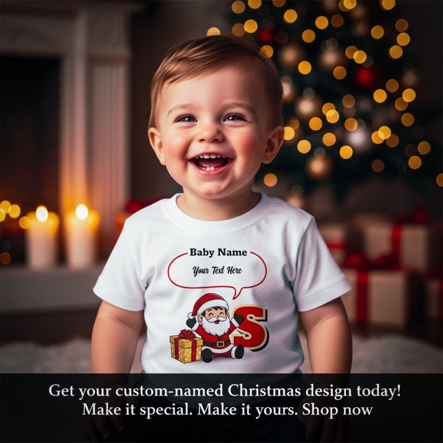 Söt Bebis Tomte Anpassningsbar Barn T-Shirt  (Cute Baby Santa Customizable Kids T-Shirt | Personalized Christmas Tee)