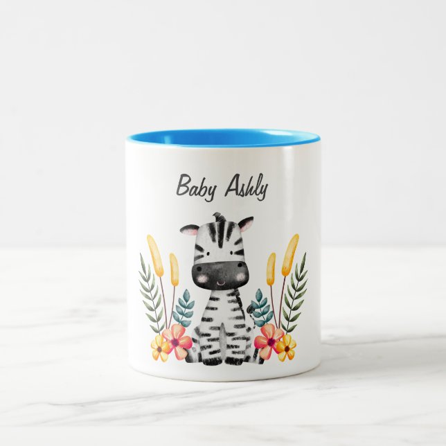 Söt Bebis Zebra Blomsterkrans Anpassad Namn Mugg (Center)