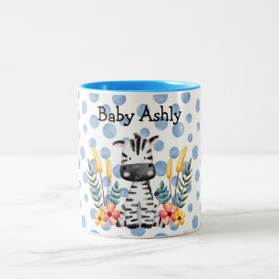 Söt Bebis Zebra Blomsterkrans Anpassat Pojknamn Två-Tonad Mugg