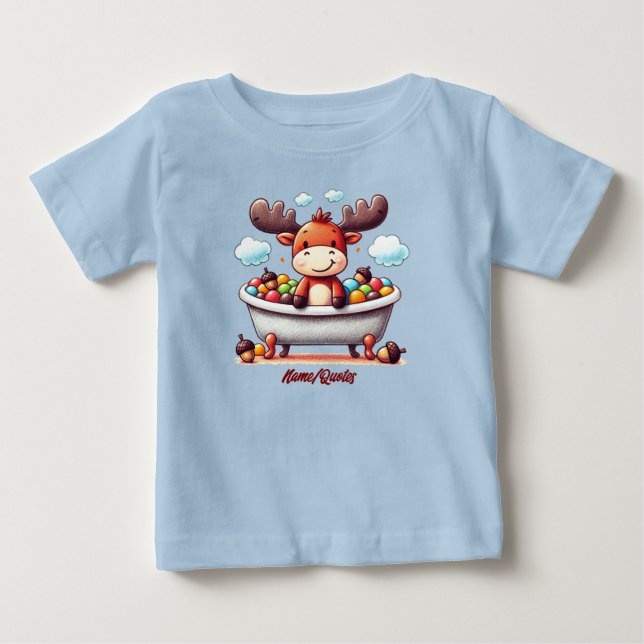 Söt Bebisälg Badar - Tecknad Illustration T Shirt (Framsida)