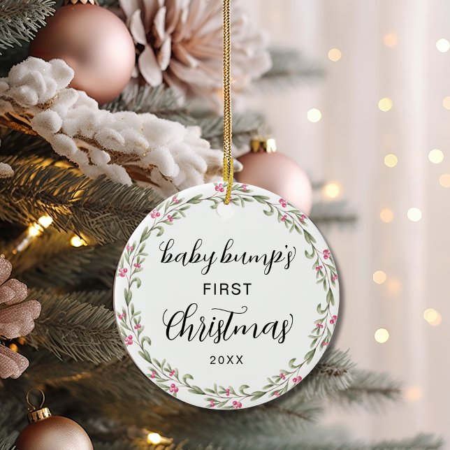Söt bebisbauchs första jul Rosa Bär Julgransprydnad Keramik (Skapare uppladdad)