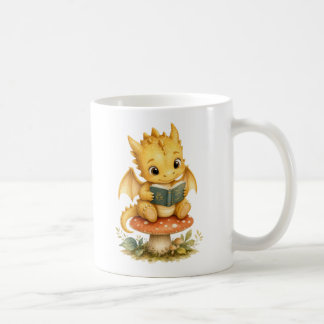 Söt Bebisdrake Läsning Sagobok Vattenfärgskonst Kaffemugg