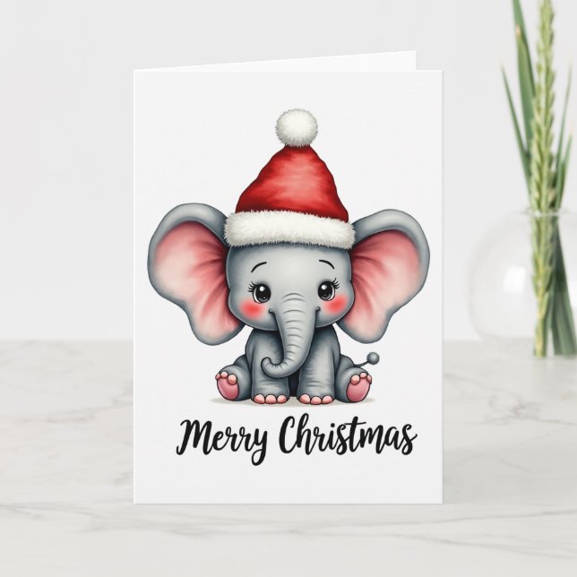 Söt bebiselefant tomteluva God Jul Kort (Framsida)