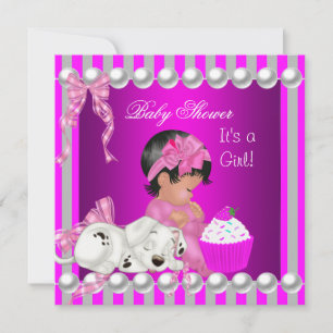 Söt bebisfest tjej rosa rand cupcake inbjudningar