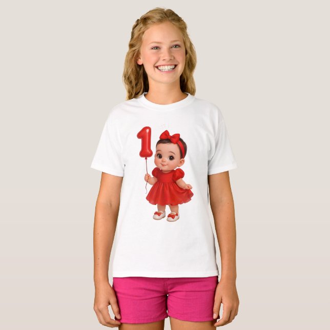 Söt bebisflicka 1-års födelsedagskläd t shirt (Hel framsida)