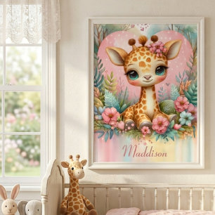 Söt Bebisgiraff Personlig Namn Barnkammare Poster