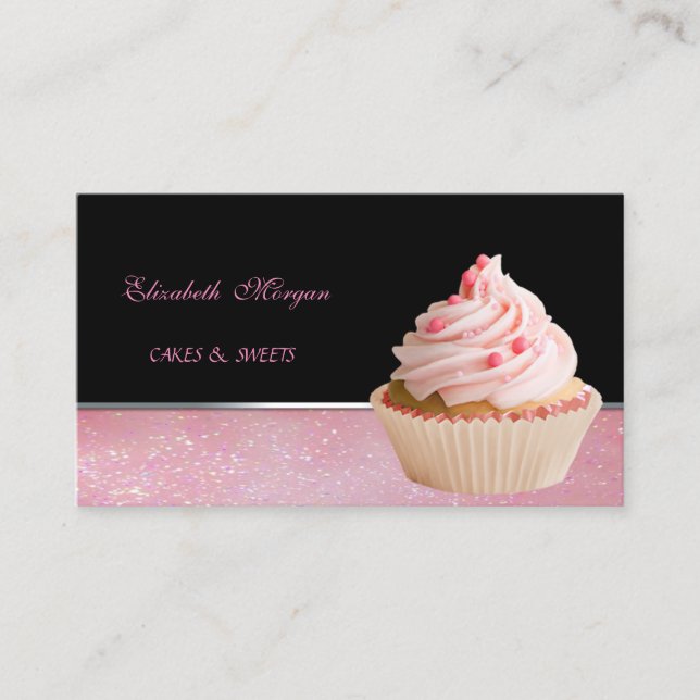 Söt Bedårande  Elegant, Cupcake Bageri Visitkort (Framsida)
