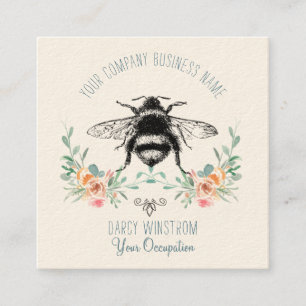 Söt Bee Blommigt Affärskort Fyrkantigt Visitkort