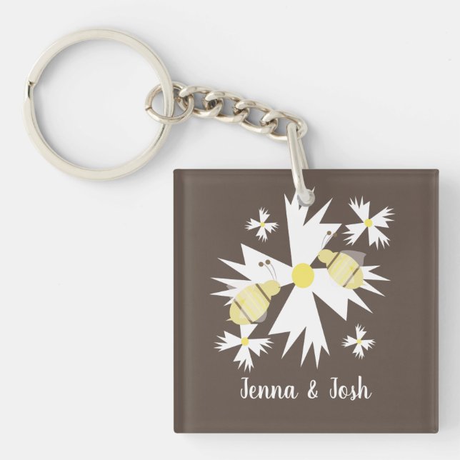 Söt Bee Blommigt Botanisk Gult Vit Daisy (Framsidan)