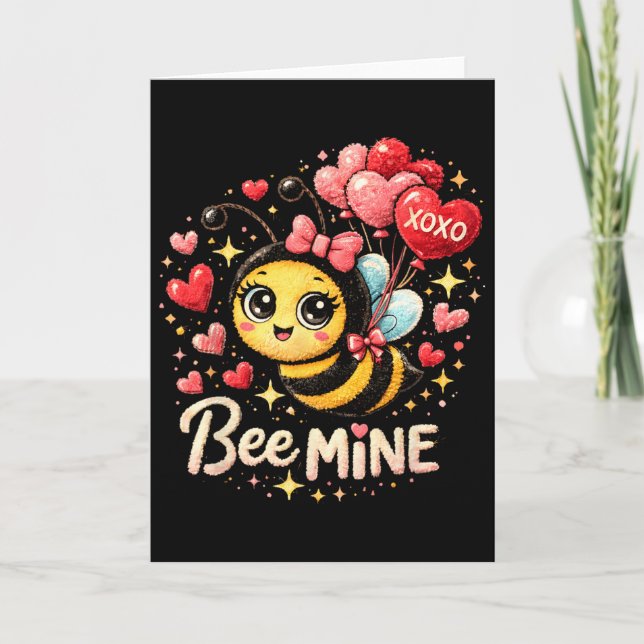 Söt Bee Mine Alla hjärtans dag-design med hjärtan  Kort (Framsida)