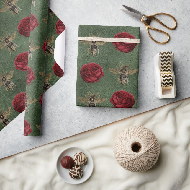 Söt Bees Blommigt Elegant Gift Presentpapper (Hantverk)