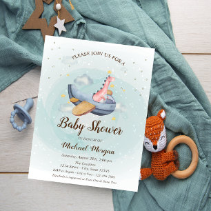 Söt Behaglig Dino Flygplan Stjärnor Baby Shower Inbjudningar