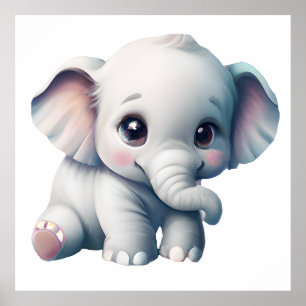 Söt Behaglig Kawaii Baby Elefant Poster
