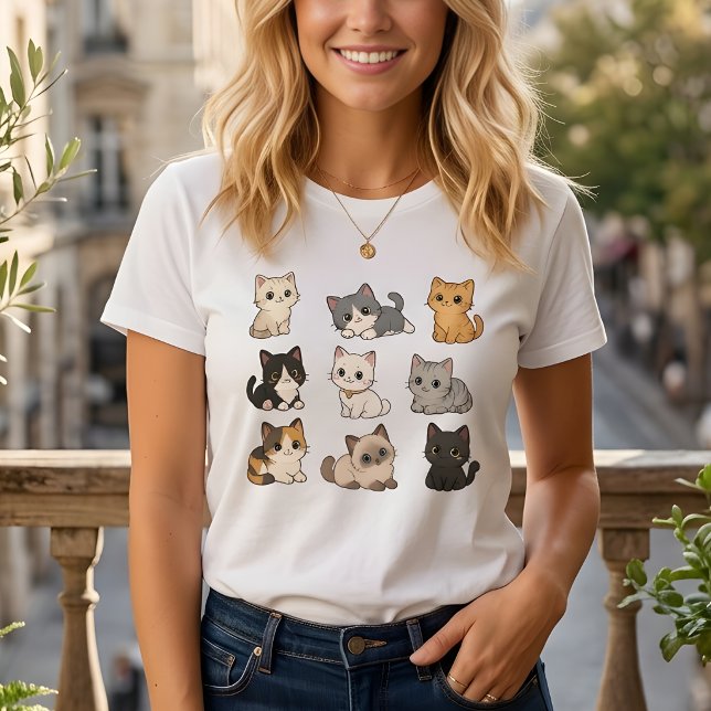 Söt Behaglig Kawaii Katt Kattungar Vit T-Shirt (Skapare uppladdad)
