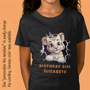 Söt Behaglig Tigerunge som tittar ut ur hål Orange T Shirt
